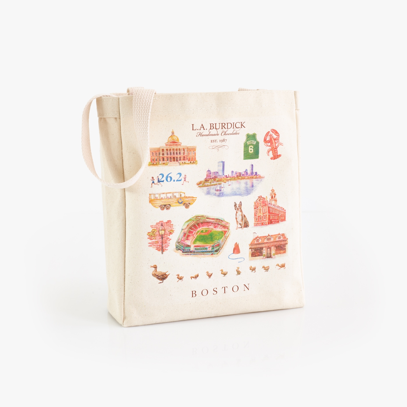 Cotton canvas tote with illustrations of local Boston attractions